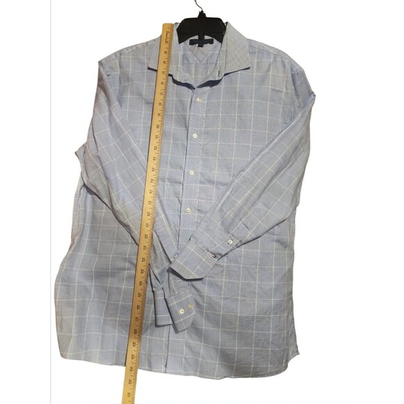 Tommy Hilfiger Men’s 17 34/35 Blue Plaid Long Sleeve Button Down Shirt - Picture 4 of 9